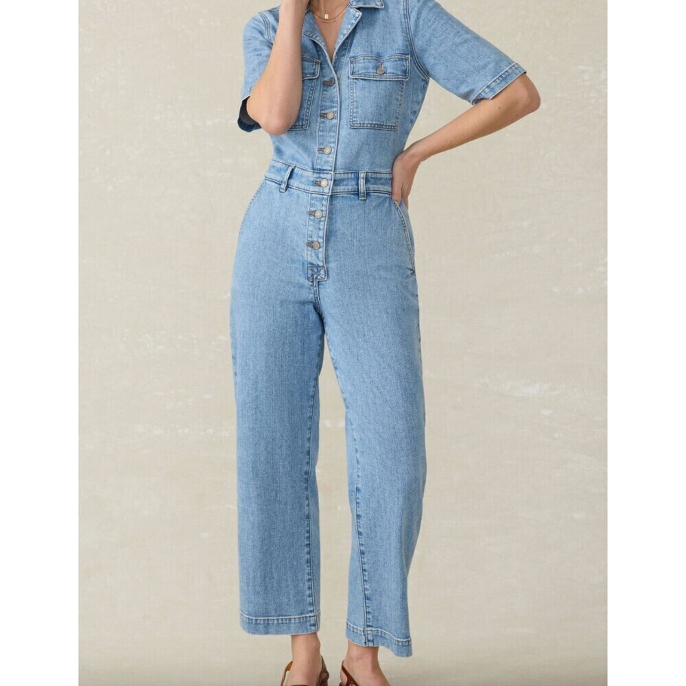 Faherty Short-Sleeve Denim Michelle Jumpsuit in Cloudlight Wash Straight Leg 2